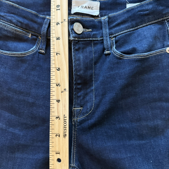 Frame Le High Straight Jeans Dark Wash Raw Hem Blue Size 28 - Picture 4 of 9